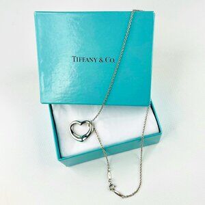 Auth Tiffany Chain Necklace Peretti Large Open Heart Pendant 925 Sterling Silver